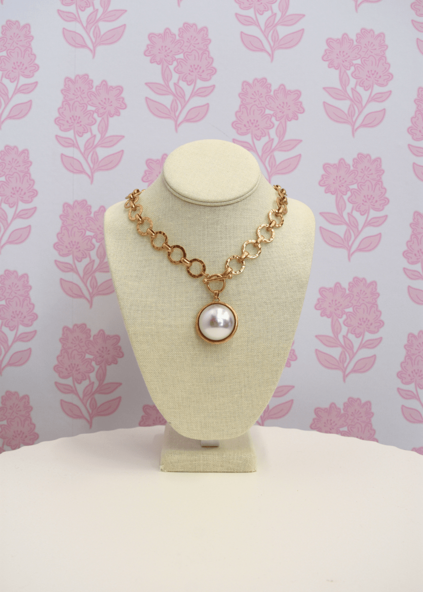 Big Pearl Dome Pendant Necklace - Gold - MerciGrace BoutiqueNecklace