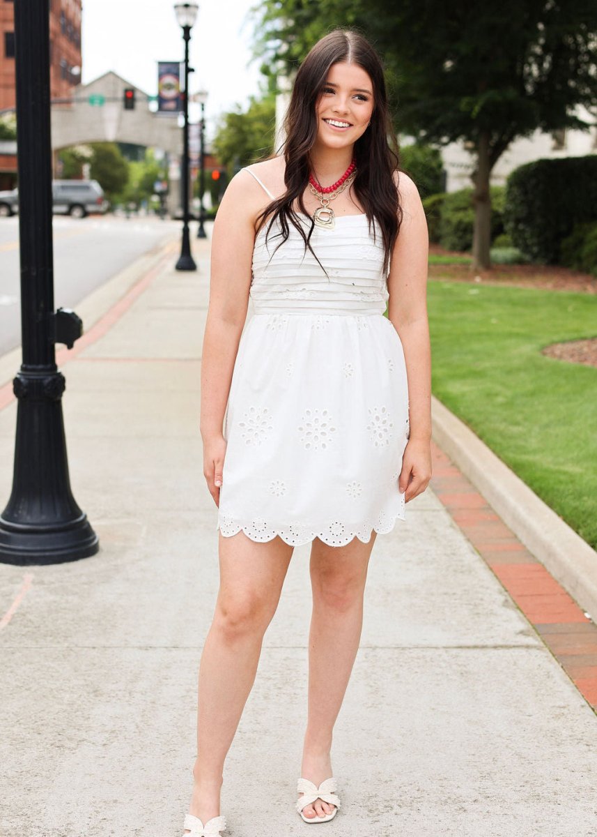 Bloomfield Eyelet Mini Dress - White - MerciGrace BoutiqueDress