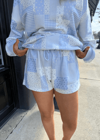 Blue Skies Patchwork Lounge Shorts - MerciGrace BoutiqueShorts