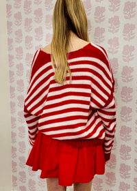 Blush & Scarlet Stripe V - Neck Knit - MerciGrace BoutiqueTop