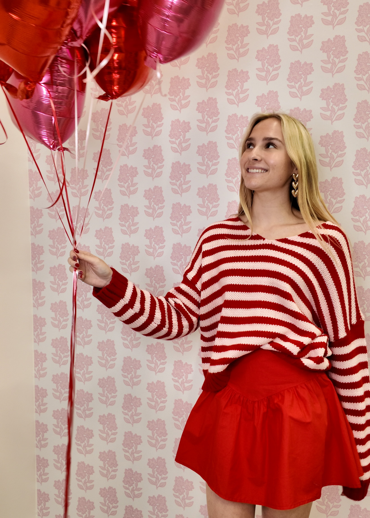 Blush & Scarlet Stripe V-Neck Knit