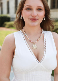 Blushing Side Shell Necklace - Multi/Gold - MerciGrace BoutiqueNecklace