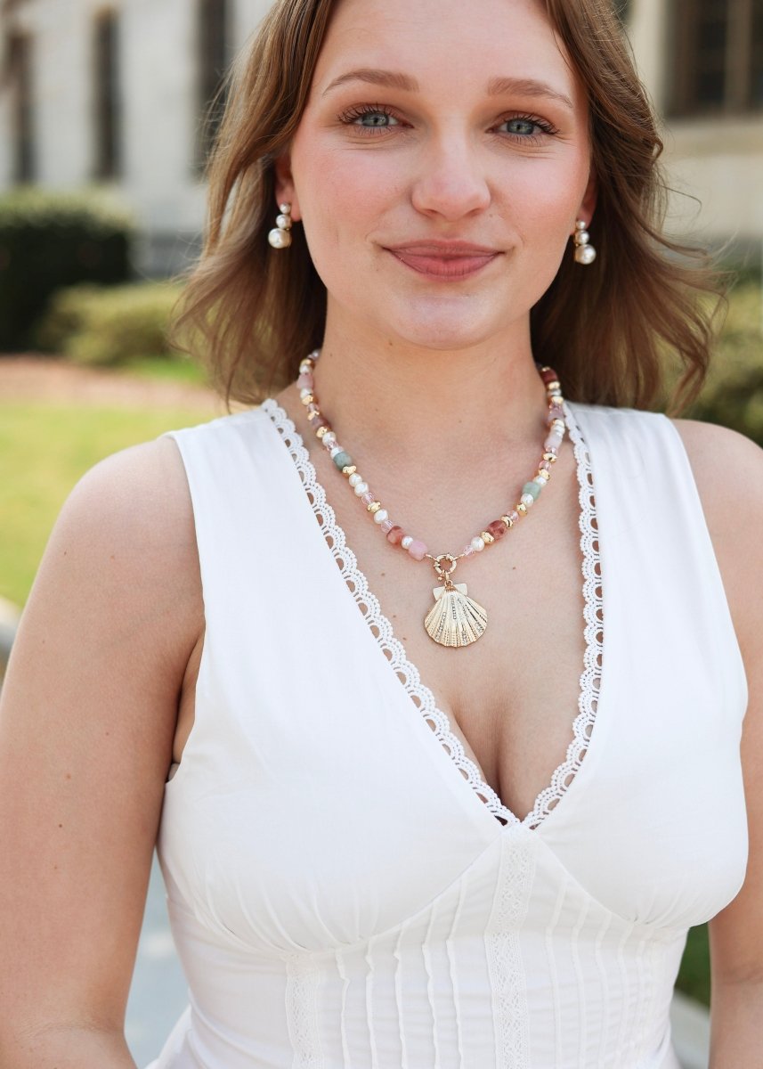 Blushing Side Shell Necklace - Multi/Gold - MerciGrace BoutiqueNecklace