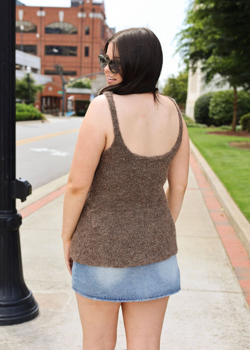 Boucle Peplum Sweater Tank - Brown - MerciGrace BoutiqueTank
