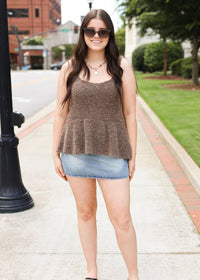 Boucle Peplum Sweater Tank - Brown - MerciGrace BoutiqueTank
