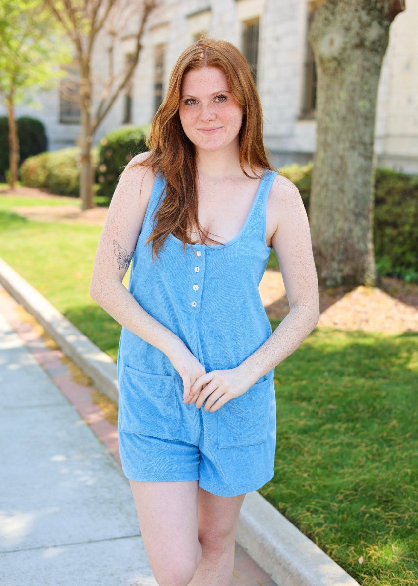 Brighter Days Terry Romper - Salty Blue - MerciGrace BoutiqueRomper