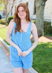 Brighter Days Terry Romper - Salty Blue - MerciGrace BoutiqueRomper