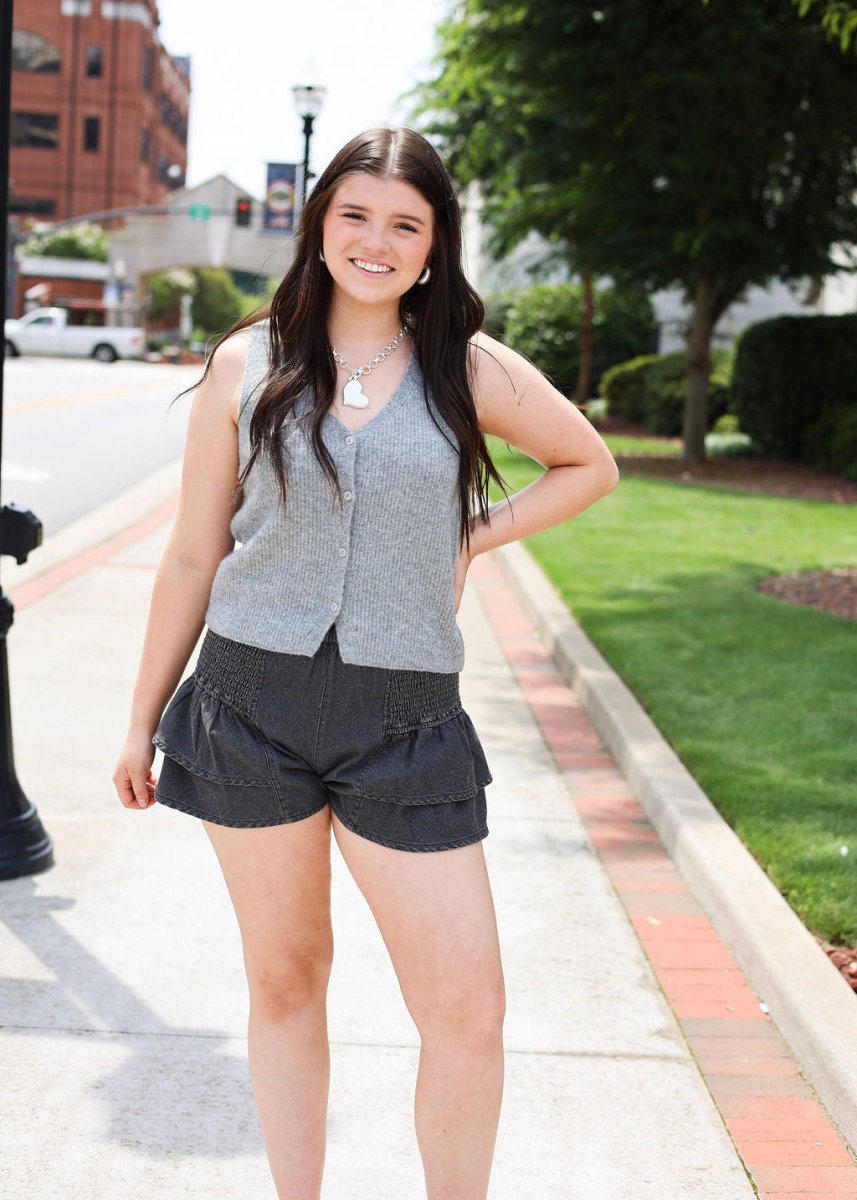 Bryce Sweater Vest- Medium Heather Grey - MerciGrace BoutiqueTop