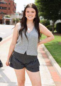 Bryce Sweater Vest- Medium Heather Grey - MerciGrace BoutiqueTop