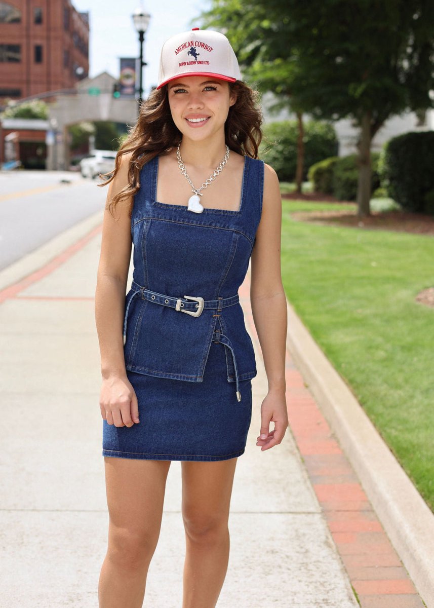 Buckle Detail Denim Skirt - Dark Wash