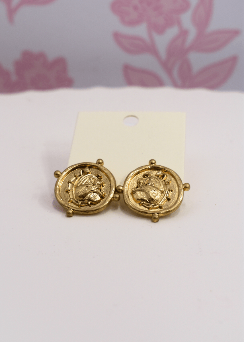 Bulldog Coin Earrings - Vintage Gold