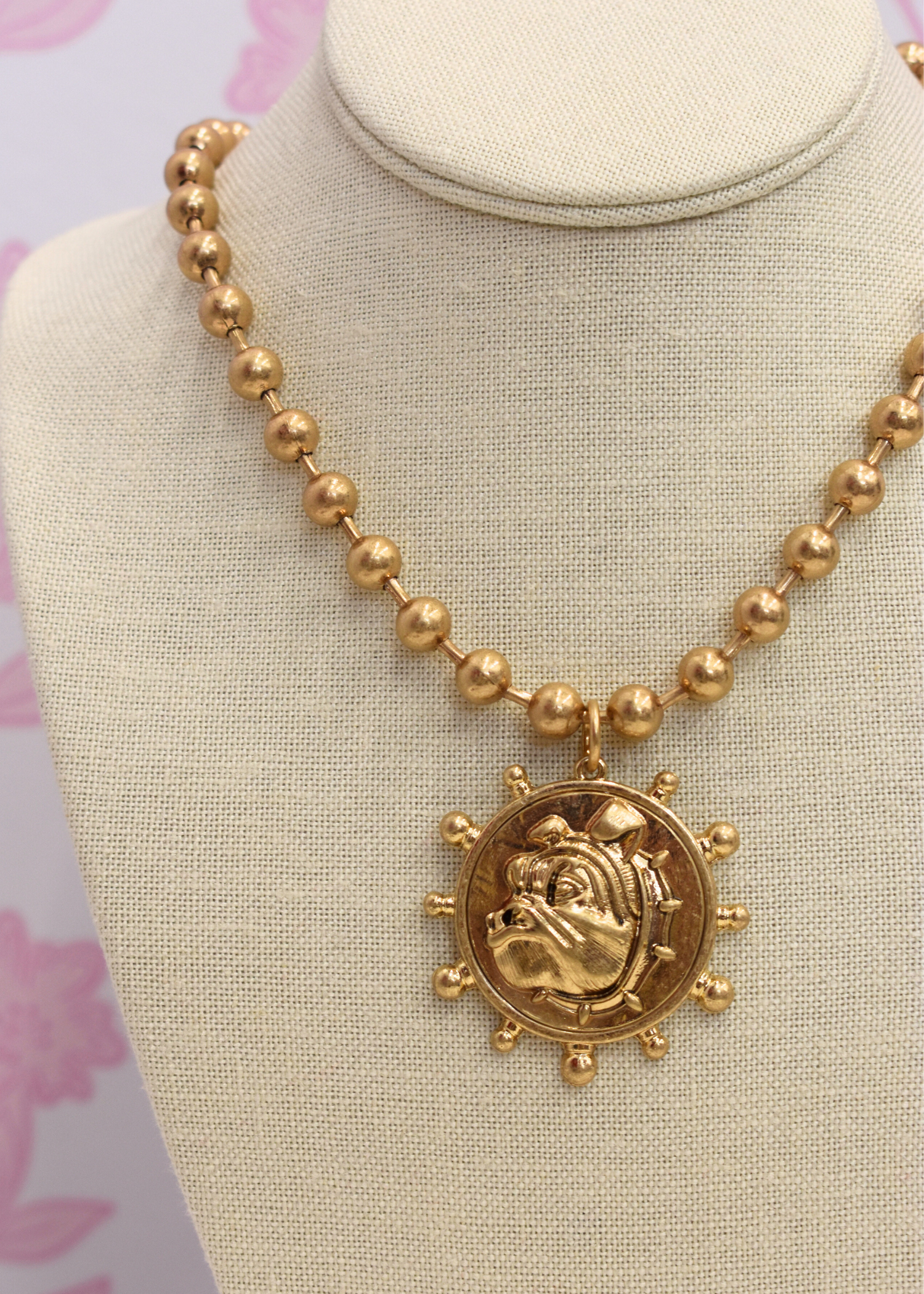 Gold bulldog necklace set styled for game day outfits