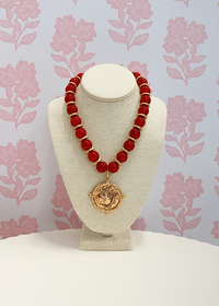 Bulldog Face & Bead Necklace Set - Red - MerciGrace BoutiqueNecklace