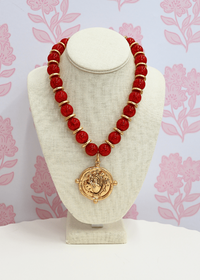 Bulldog Face & Bead Necklace Set - Red - MerciGrace BoutiqueNecklace