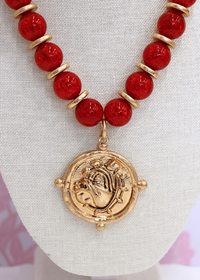 Bulldog Face & Bead Necklace Set - Red - MerciGrace BoutiqueNecklace