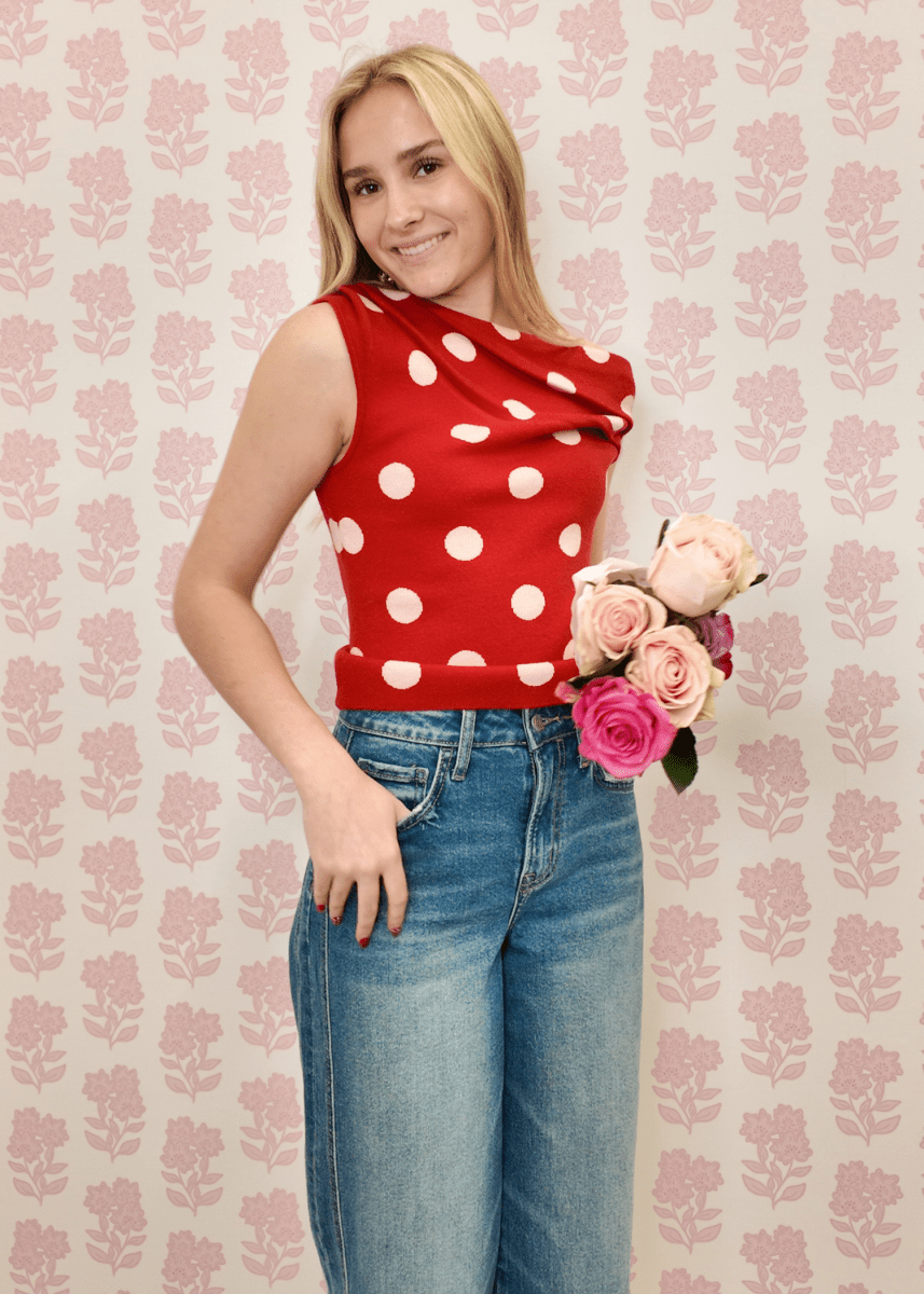 Camille Polka Dot Asymmetrical Sweater - MerciGrace BoutiqueTop