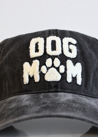 Washed black Dog Mom baseball cap styled with casual everyday outfit