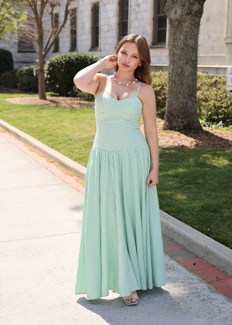 Charleston Stripe Maxi Dress - Green - MerciGrace BoutiqueDress