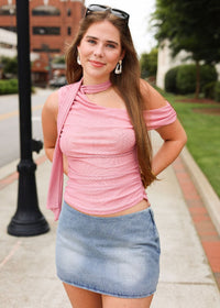 Cherry Blossom Dot Scarf Top - Pink - MerciGrace BoutiqueTop