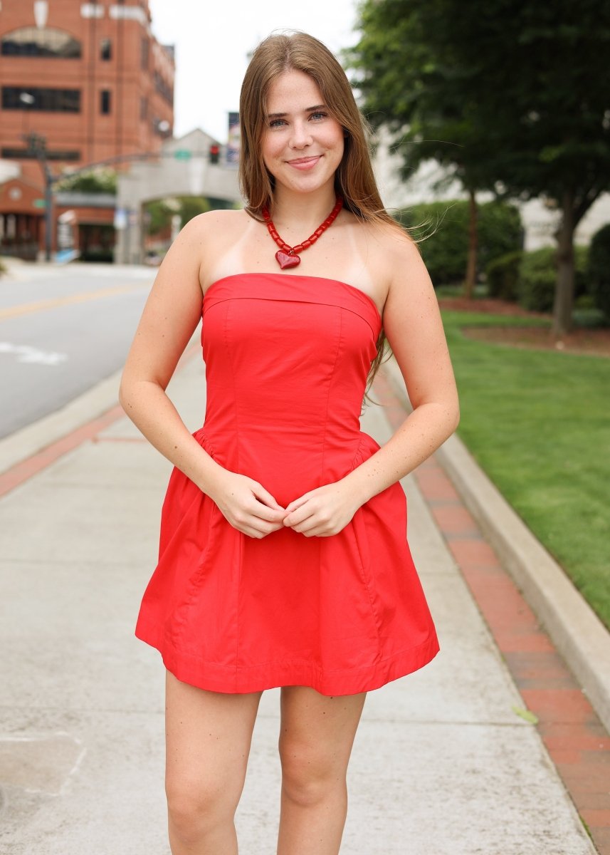 Cherry on Top Fold Over Strapless Mini Dress