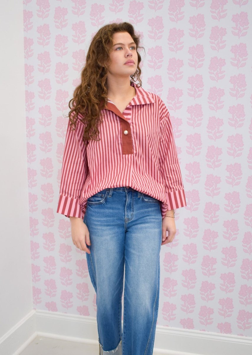Clara Striped Collared Top - MerciGrace BoutiqueTops