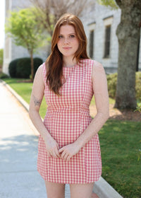 Clementine Sheath Mini Dress – Peach and Yellow Gingham - MerciGrace BoutiqueDress