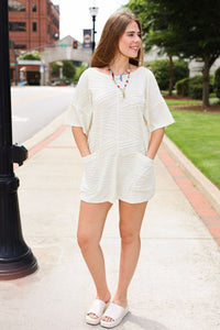 Cloud Nine Cream Textured Romper - MerciGrace BoutiqueRomper