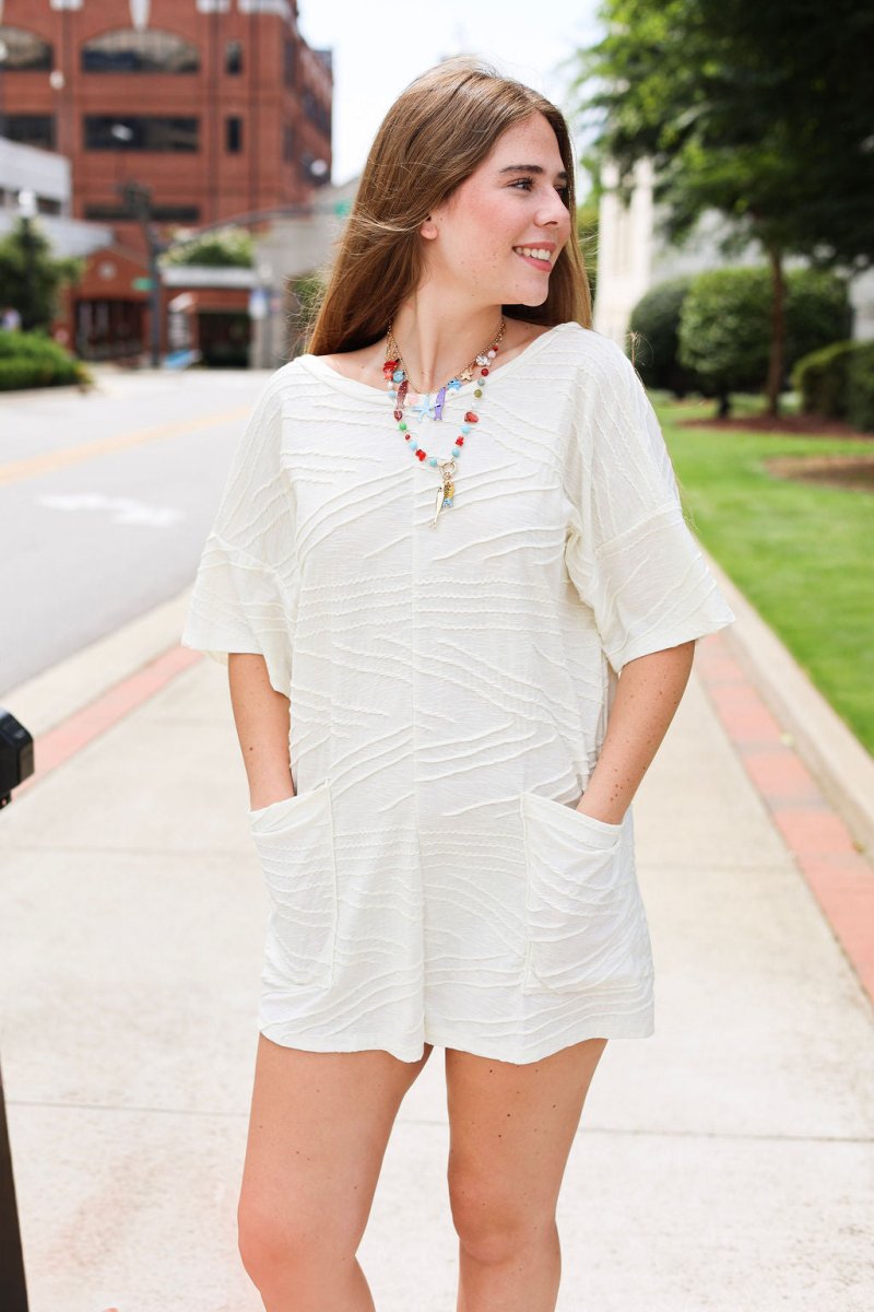 Cloud Nine Cream Textured Romper - MerciGrace BoutiqueRomper