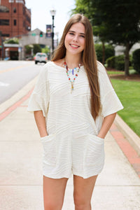 Cloud Nine Cream Textured Romper - MerciGrace BoutiqueRomper