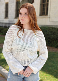 Coastal Breeze Crochet Sweater - Natural - MerciGrace BoutiqueSweater