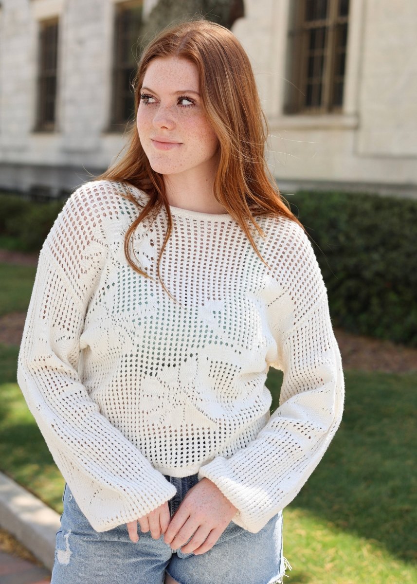 Coastal Breeze Crochet Sweater - Natural - MerciGrace BoutiqueSweater