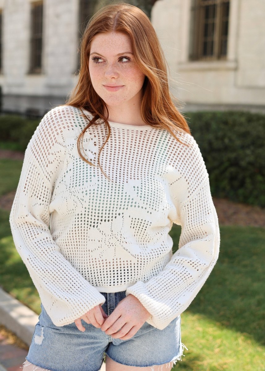 Coastal Breeze Crochet Sweater - Natural