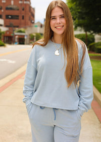 Coastal Calm Lounge Top - Steel Blue - MerciGrace BoutiqueTop