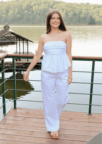 Coastal Livin' High Waisted Pants - White/Blue - MerciGrace BoutiquePants