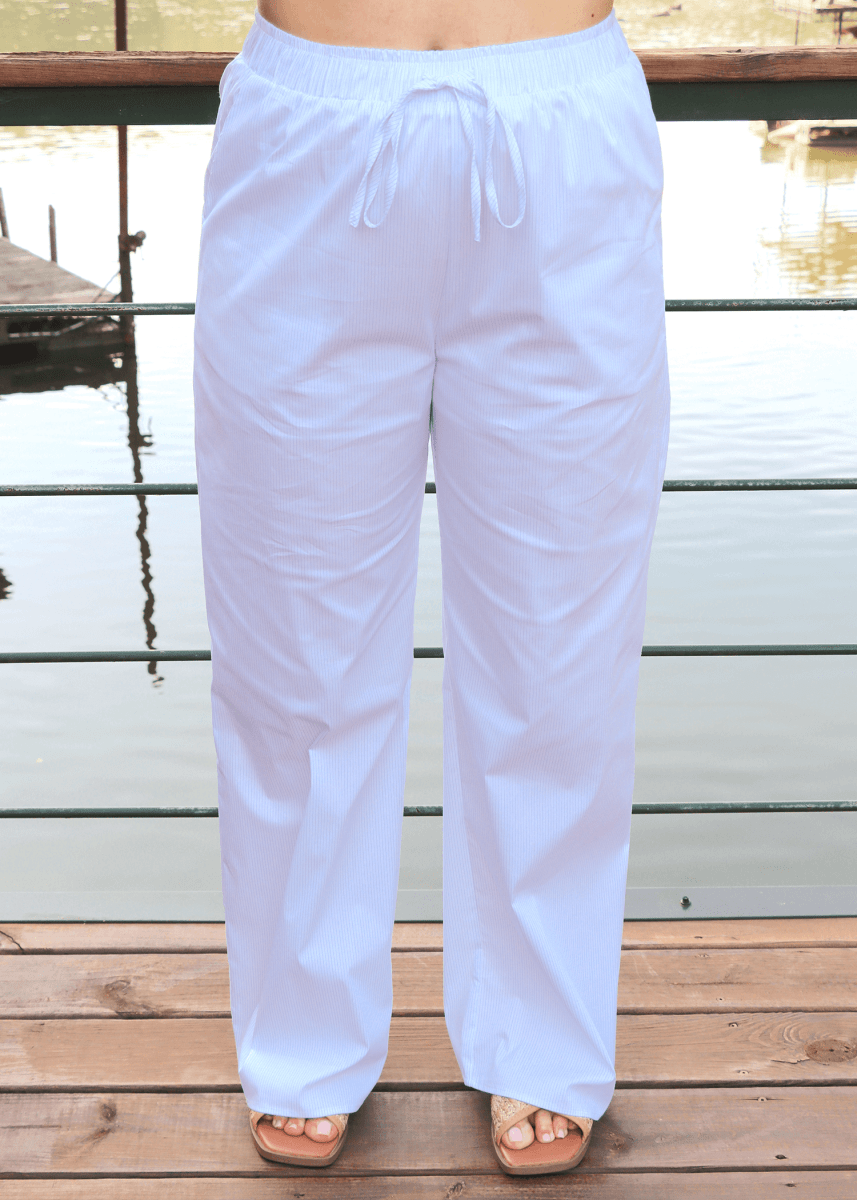 Coastal Livin' High Waisted Pants - White/Blue - MerciGrace BoutiquePants