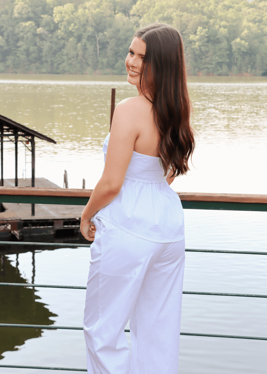 Coastal Livin' High Waisted Pants - White/Blue - MerciGrace BoutiquePants