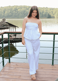 Coastal Livin' High Waisted Pants - White/Blue - MerciGrace BoutiquePants