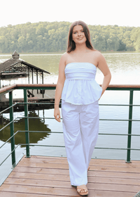 Coastal Livin' Strapless Top - White/Blue - MerciGrace BoutiqueTop