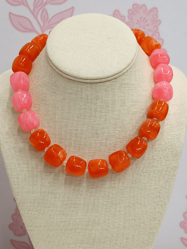 Color Block Bead Necklace - Orange/Pink - MerciGrace BoutiqueNecklace