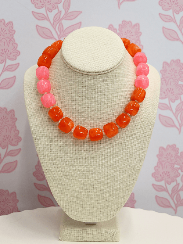 Color Block Bead Necklace - Orange/Pink - MerciGrace BoutiqueNecklace