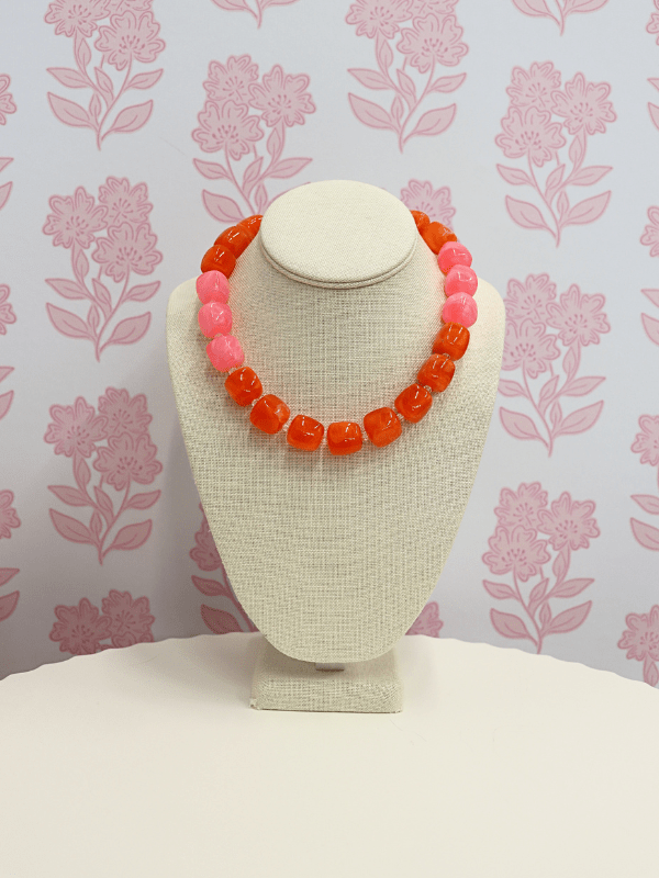 Color Block Bead Necklace - Orange/Pink - MerciGrace BoutiqueNecklace