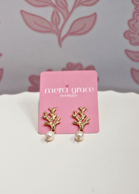 Coral Reef & Pearl Drop Earrings - Gold - MerciGrace BoutiqueEarrings