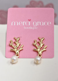 Coral Reef & Pearl Drop Earrings - Gold - MerciGrace BoutiqueEarrings