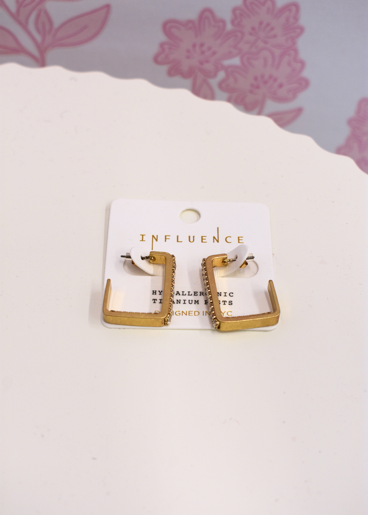 Crystal & Rectangular Metal Hoops - Gold