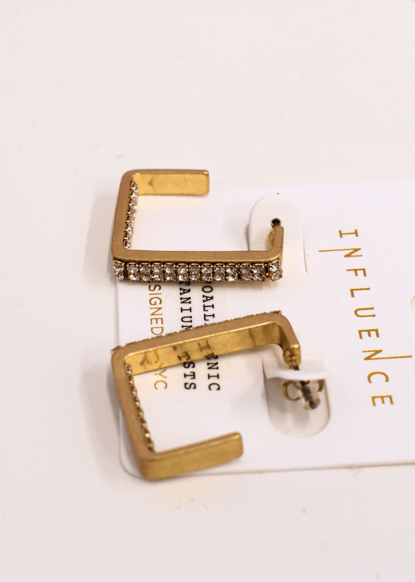 Crystal & Rectangular Metal Hoops - Gold - MerciGrace BoutiqueEarrings