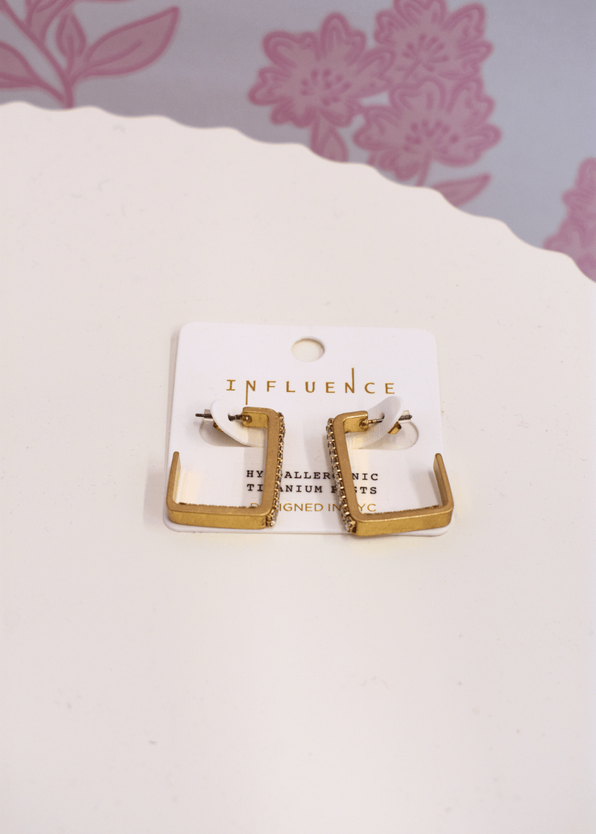Crystal & Rectangular Metal Hoops - Gold