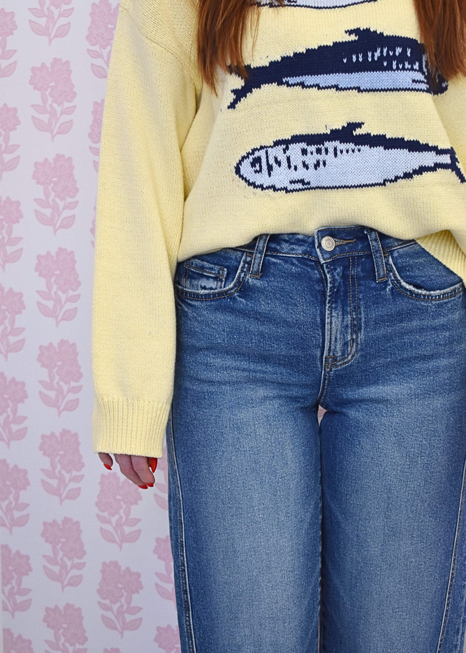 Medium wash cuffed barrel jeans styled for every day outfit