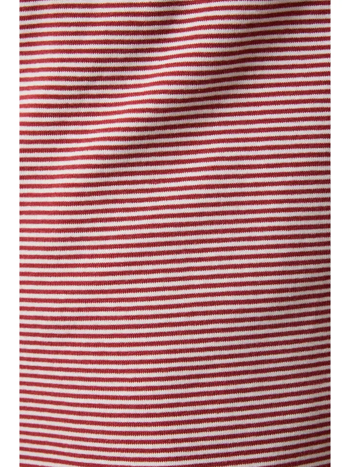 Matching red and cream stripe shorts for Valentine’s lounge sets