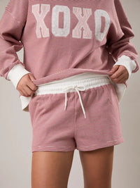 Red and cream striped lounge shorts with relaxed fit