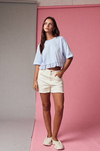 PT19365 Eyelet Hem Boxy Knit Top
